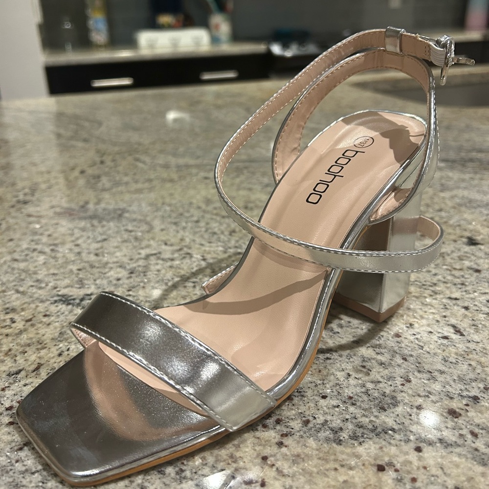 Boohoo Silver Block Heel